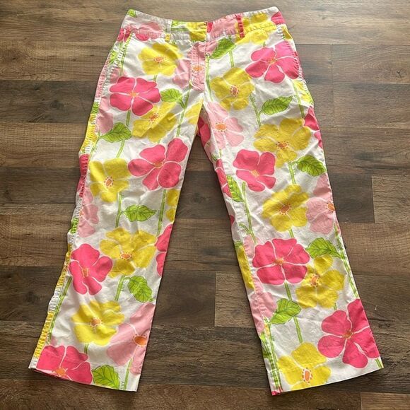 Lilly Pulitzer Spring Summer Bold Floral Signed  Cruise Vacation Pants Size 2 - Picture 1 of 6